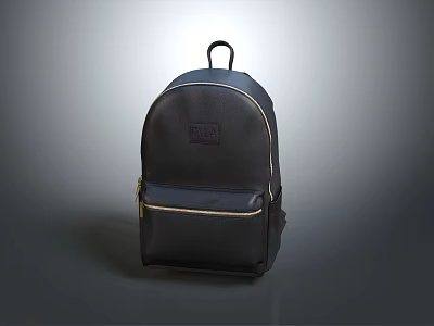 Stylish Black Leather Backpack With Minimalist Design And Gold Accents For Daily Use 3d model