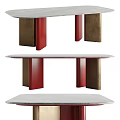Modern Oval Dining Table With Red And Gold Legs And Light Stone Top Design 3d model