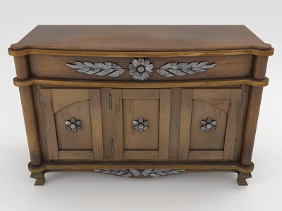 Traditional Wooden Entryway Console Cabinet With Carved Floral Leaf Patterns And Doors 3d model