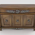 Traditional Wooden Entryway Console Cabinet With Carved Floral Leaf Patterns And Doors