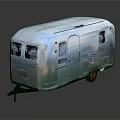 Vintage Silver Trailer With Windows Door Red Wheels And Reflective Exterior On Black Background