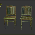 Two Rustic Wooden Leisure Chairs With Slat Back Design And Woven Seats