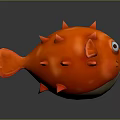 Vibrant Red Puffer Fish With Spiky Body And Big Eyes In 3D Cartoon Style 3d model