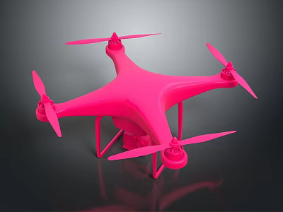 Pink Modern Drone Design Featuring Four Propellers And Camera In Dark Setting 3d model