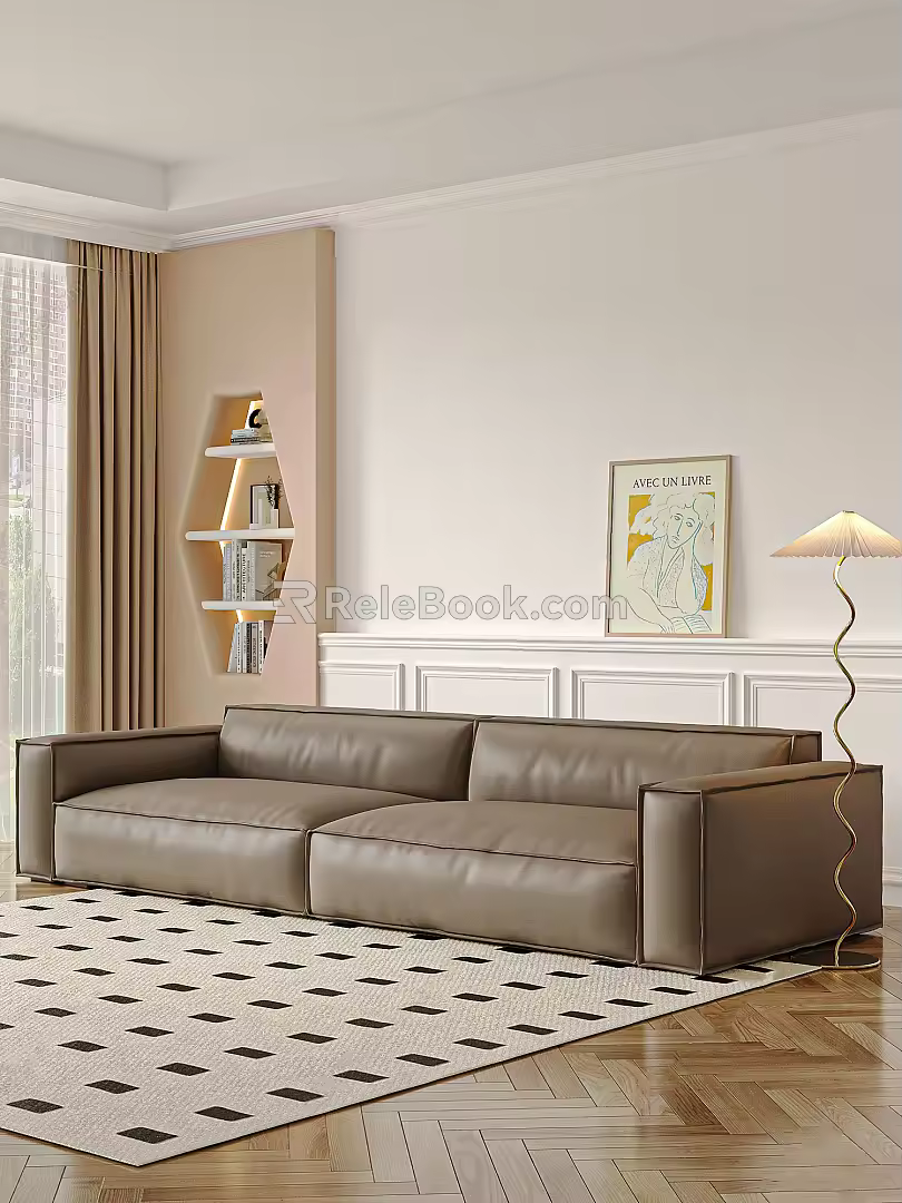 Modern Double Sofa Leather Multiplayer Sofa 3d model