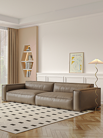 Modern Double Sofa Leather Multiplayer Sofa 3d model