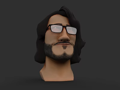 Game And Movie Character 3D Head Model With Long Black Hair Wearing Glasses And Beard 3d model