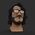 Game And Movie Character 3D Head Model With Long Black Hair Wearing Glasses And Beard