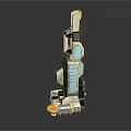 Modern Sci Fi Tower Structure With Blue Glass Windows And Orange Base Modules