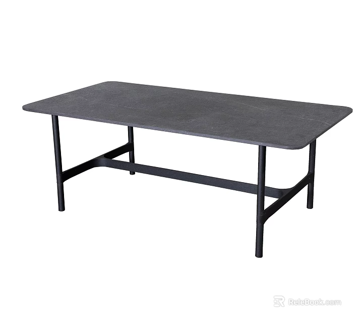Modern Dining Table With Gray Tabletop And Black Metal Legs Design 3d model 