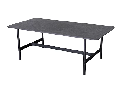 Modern Dining Table With Gray Tabletop And Black Metal Legs Design 3d model