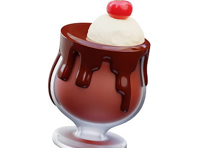 Delicious Chocolate Sundae With Vanilla Ice Cream Scoop Cherry And Dripping Sauce 3d model