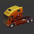 Orange Red Semi Truck Cab with Decorative Design Shiny Surface and Large Wheels