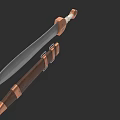 Traditional Sword With Wooden Handle Copper Accents Sharp Blade And Scabbard