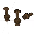 Three Piece Brass Vase Shaped Decorative Ornament Set With Carved Patterns