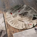 Modern Square Rugs With Geometric And Ink Painting Floral Designs On Wooden Floor