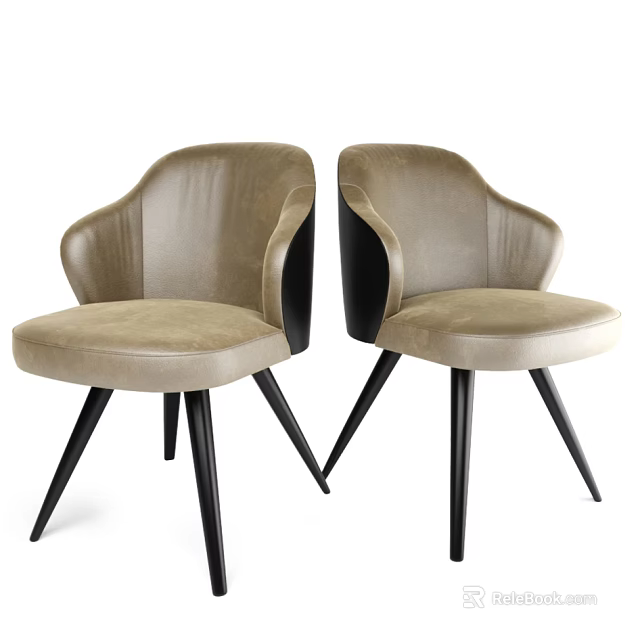 Two Modern Single Seater Sofas With Beige Upholstery Curved Armrests And Black Legs 3d model 