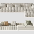 Modern Light Colored L Shaped Sectional Sofa Upholstered With Stitched Details And Decorative Pillows 3d model