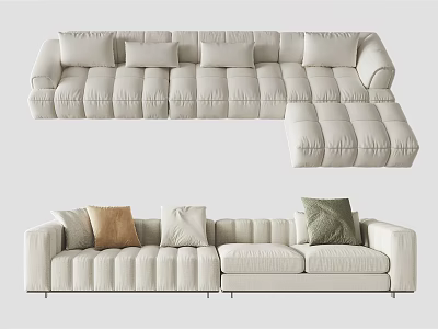 Modern Light Colored L Shaped Sectional Sofa Upholstered With Stitched Details And Decorative Pillows 3d model