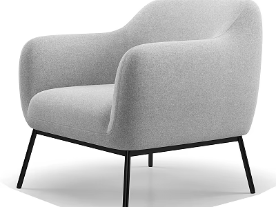 Modern Minimalist Gray Fabric Single Sofa With Rounded Armrests And Black Metal Legs 3d model
