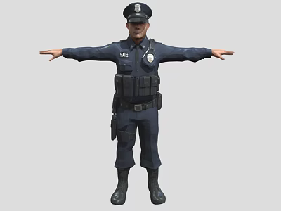 Realistic Game Movie Police Character In Uniform With Tactical Vest And Badge 3d model