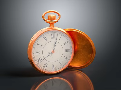 Open Golden Pocket Watch With White Dial Roman Numerals And Shiny Reflection 3d model