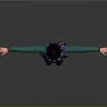 3D Character Model With Green Top Purple Striped Scarf Gray Skirt Black Stockings Arms Outstretched