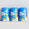 Three Blue Ceramic Jars For Baby Rice Cereal With Cartoon Dog Design