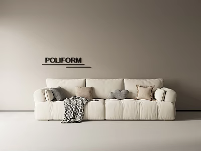 Poliform White Multi Seat Sofa With Decorative Pillows And Soft Blanket 3d model