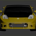 Golden Modified Sports Car With Black Carbon Fiber Roof Rear Spoiler And Silver Wheels