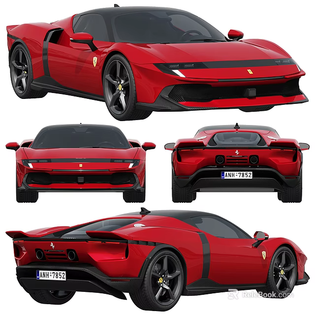 Red Sports Car Design With Black Stripes And Wheels Displayed In Multiple Views 3d model 