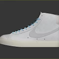 Nike White High Top Sneakers With Light Blue Laces Orange Logo And White Sole