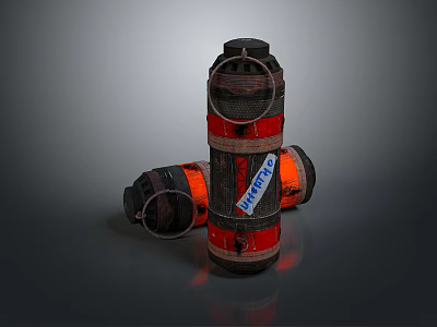 Cylindrical Weapon With Red And Black Stripes Standing And Lying Down With Igniter Label 3d model