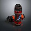 Cylindrical Weapon With Red And Black Stripes Standing And Lying Down With Igniter Label