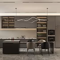 Modern Kitchen Interior Design With Island Counter Cabinets And Hanging Pendant Lights
