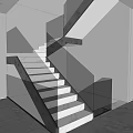 Modern Staircase Design With Glass Railing And Marble Steps In White Interior 3d model