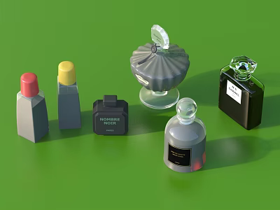 Assorted Daily Washing Product Bottles With Colored Caps Transparent Lid And Fragrance Labels 3d model