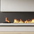 Modern White Linear Fireplace with Burning Flames in Stylish Interior Design 3d model