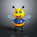 Cute Cartoon Bee Character With Yellow Body Black Eyes Blue Bow Tie and Wings