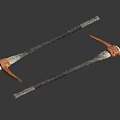 Three Construction Pickaxes With Metal Heads And Wooden Handles For Building Projects