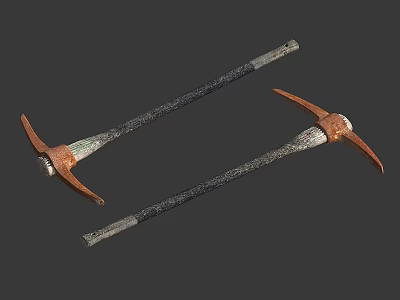 Three Construction Pickaxes With Metal Heads And Wooden Handles For Building Projects 3d model