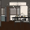 Classic Living and Dining Room Interior With Leather Sofa Coffee Table And Chandelier