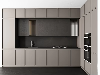 Modern Kitchen Interior With Gray Cabinets And Sleek Countertop Design 3d model