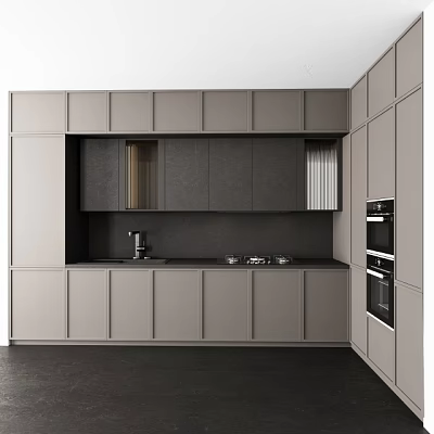 Modern Kitchen Interior With Gray Cabinets And Sleek Countertop Design 3d model