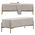 Modern Gray Sofa Bench With Soft Upholstery Golden Metal Legs And Cozy Blanket