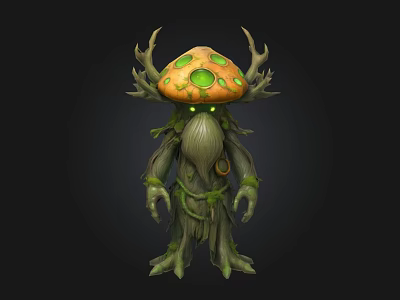 Mushroom Inspired Game Movie Character Featuring Antler Like Horns And Green Glowing Eyes 3d model