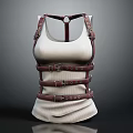White Ribbed Vest Featuring Brown Leather Straps And Buckle Design Details
