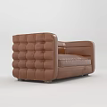 Modern Brown Leather Two Seater Sofa With Rounded Arms And Stitching Details 3d model