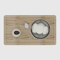 Stylish Tableware Set with Silver Bowl Cream White Milk Jug and Spoon on Wooden Tray
