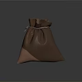 Brown Drawstring Bag for Daily Use with Leather Material and Stitched Details 3d model